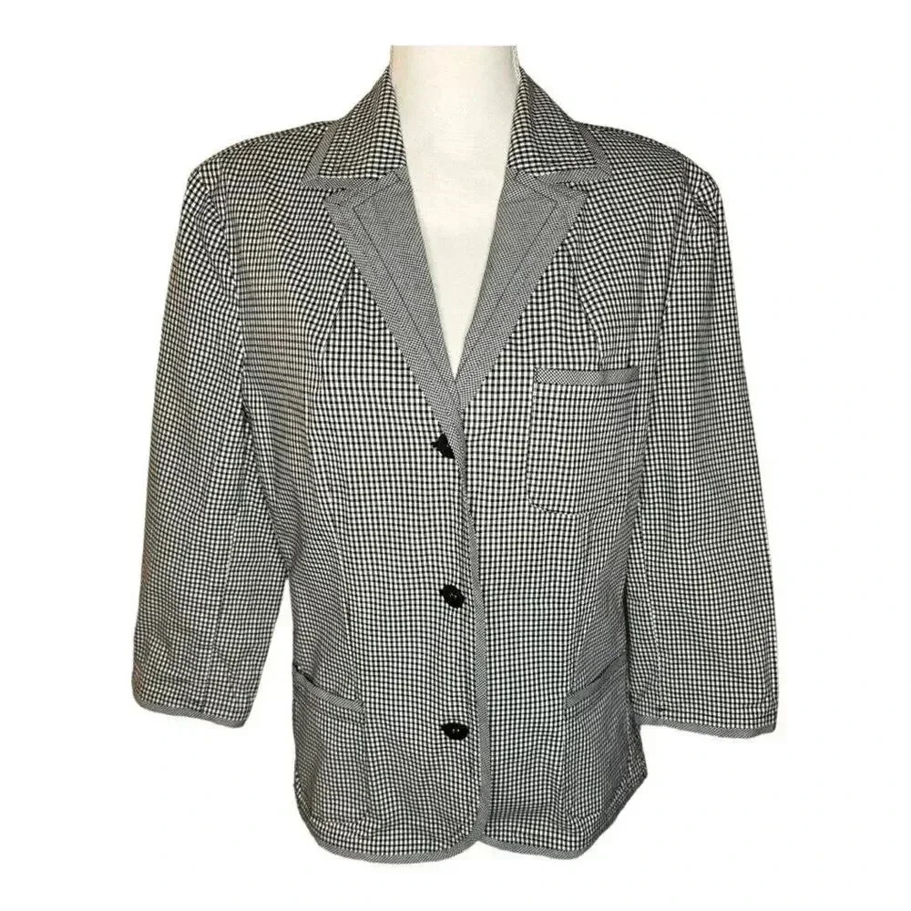 Talbots Women’s Size‎ 16 Black & White Gingham Lightweight Stretch Cotton Blazer